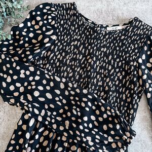 Mi Ami Black and Tan Long Sleeve Dotted Print Mini Dress Size XXS